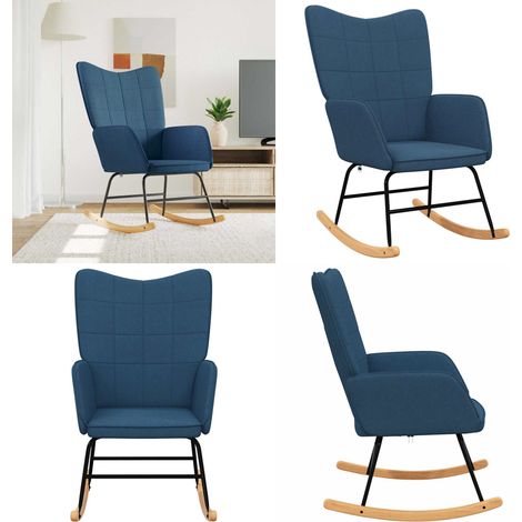 Chaise à bascule Bleu Tissu - Chaise À Bascule - Chaise Relaxante - Mobilier Extérieur - Fauteuil Balançoire - Chaise Bleue - Home & Living
