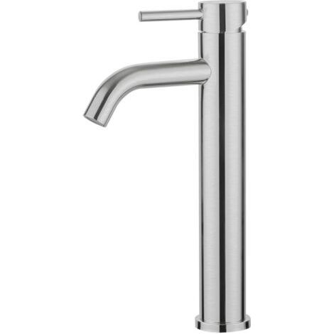 Robinet lavabo haut en acier inoxydable brossé – Bec haut avec aérateur économiseur d'eau – Installation facile – Surface élégante (1/4)
