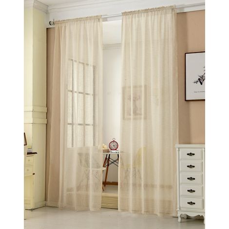 WOLTU 2er-Set Gardinen transparent mit Kräuselband Leinen Optik sand 140x245 cm (1/5)