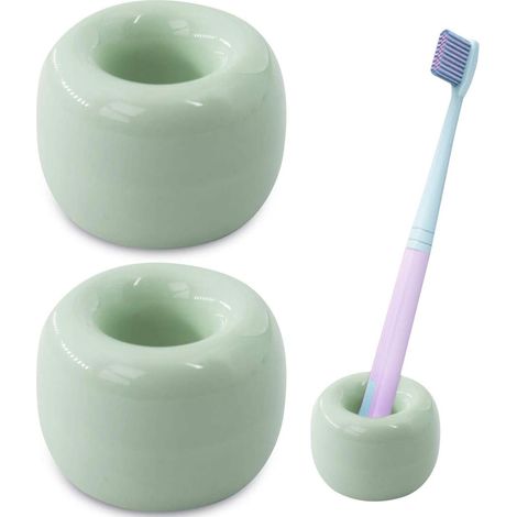 Boîte de rangement de 2 mini brosses à dents fait main en céramique (vert)
