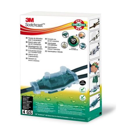 Kit de réparation de câbles 4 à 35mm² – 1 conducteur – Dimensions 240 x 148 x 113mm – Enrobé résine pour connexion durable – Boîte de 2