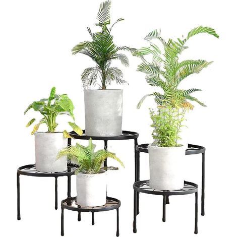 Lot de 5 supports de plantes en métal robustes pour plusieurs plantes, étagère de pot de fleurs en fer antirouille pour la maison, l'intérieur et l'extérieur (noir) (1/5)