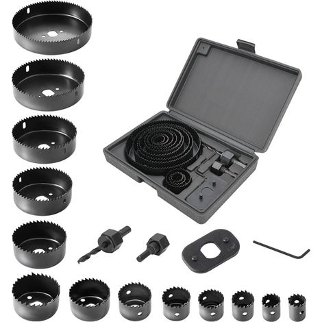 Set de scies cloches en acier carbone pour perceuse électrique, inclut mandrin et joint, découpe de panneaux (1/4)