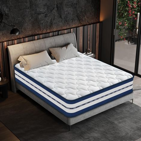 Matelas 140x200cm, 24 cm d'épaisseur, avec une structure mixte de ressorts ensachés indépendants et de mousse à mémoire de forme, moyennement souple et dure, et propice au sommeil (1/4)