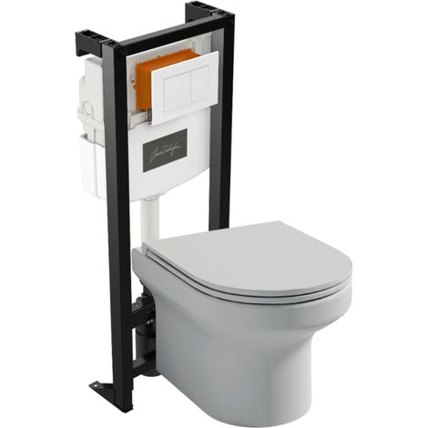 Pack WC suspendu sans bride JACOB DELAFON Elite + abattant + bâti-support autoportant + plaque blanche (1/5)