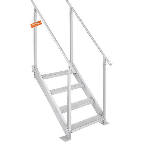 Échelle de quai aluminium 4 marches réglable 76-96 cm, capacité 227 kg, avec double main courante et pédale antidérapante pour (1/5)