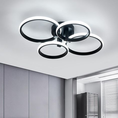 COMELY® Moderna plafoniera a LED, lampada da soffitto 48W 5400LM, plafoniera a LED a 4 anelli per soggiorno, camera da letto, cucina, corridoio, balcone, sala da pranzo, nero, bianco freddo 6500K [cla