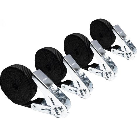 Set mit 4 Ratschen-Spanngurten - 25 mm x 5 m - Schwarz - (1/5)