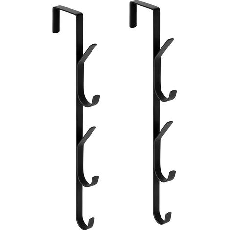 Manteau pour Porte - 2 Pièces avec 5 Crochets Verticaux, Crochet de Porte en Acier au Carbone, Patère Fine pour Vêtements, Serviettes, Peignoirs - Finition Brossée (1/5)