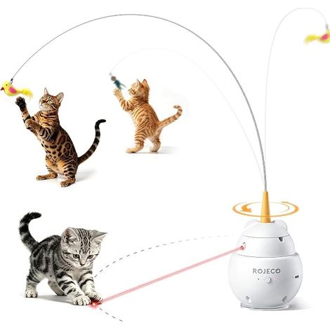 ROJECO Jouet Chat Interactif Laser Rotatif Canne Pêche Rechargeable Ventouse Arrêt Auto (1/5)