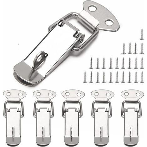 6 Pièces Fermeture a Levier Fermeture à Ressort Loquet, Loquet à Ressort Bascule 72mm, avec Crochet, pour Coffret, Boîte, Tiroir, Armoire, Coffre à Outil, avec 24 Vis (1/5)