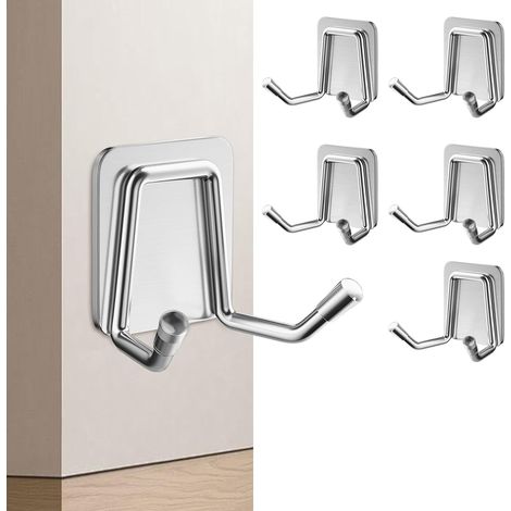 Ganchos metálicos para puertas, toalleros, autoadhesivos, con capacidad de hasta 12 kg. No requieren perforación. Ideales para colgar ropa y para la ducha en el baño, aseo o cocina. (1/5)