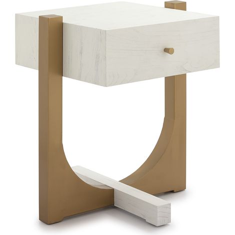Table de chevet 51x45x61 Bois blanc/Métal doré (1/4)