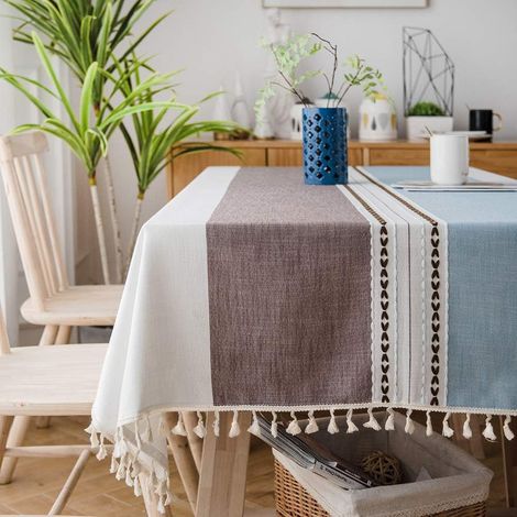 140x180 cm Nappe Rectangulaire Campagne Chic Nappe de Table Lin Coton Table Cloth Cover Tablecloth Rectangle pour Table de Cuisine Decoration (1/5)