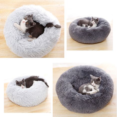 Lit rond en peluche douce pour animaux de compagnie chiens chats, coussin chaud, confortable et lavable