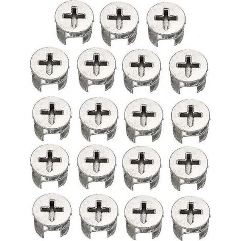 Lot de 15 écrous excentriques pour meubles (connecteurs) — Dimensions : 15 x 12 mm. Adaptés pour l'assemblage de panneaux de placards, tiroirs et armoires. (1/5)