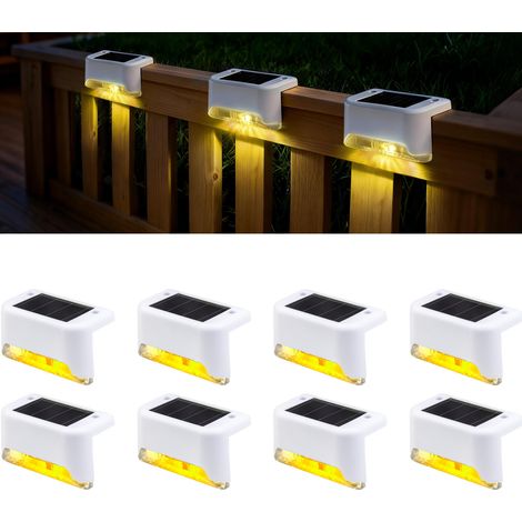 Lot de 8 lampes solaires extérieures LED étanches IP65 pour escalier marche clôture cour terrasse lumière chaude corps couleur blanc (1/5)