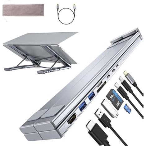 Support Ordinateur Portable, 8 en 1 Station d'accueil USB C Laptop Stand Docking Station USB C Hub HDMI 4K@30Hz, PD 100W, Support PC Pliable Adaptateur USBC Dock Compatible avec MacBook Pro/Air (1/5)