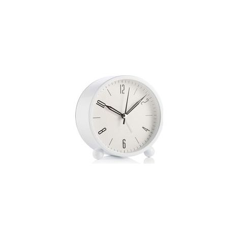 Réveil rond super silencieux à piles avec éclairage, design épuré blanc – (1/5)