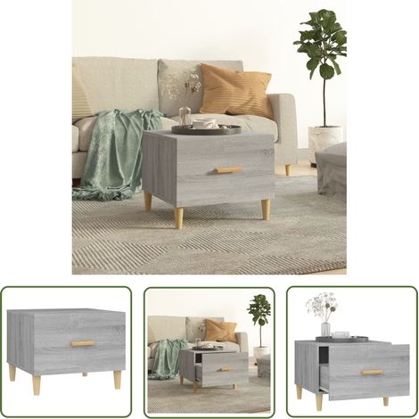 The Living Store Table basse Sonoma gris 50x50x40 cm Bois d'ingénierie - Table Basse - Meuble Salon - Table D'appoint - Table Ronde - Design Moderne (1/5)
