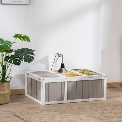 PawHut Kleintiergehege/Käfig für Schildkröten mit 2 Abteilen, Maße: 91,5 cm (L) x 61 cm (B) x 33 cm (H) – Tannenholz