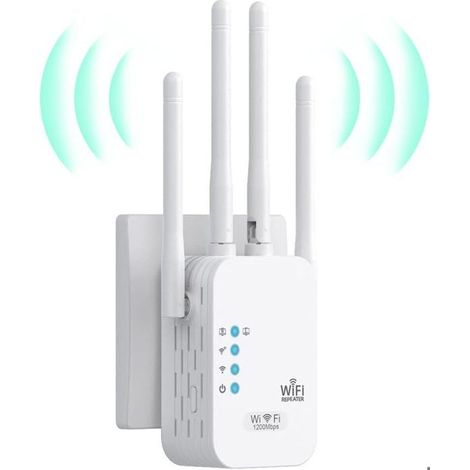 Repeteur WiFi - Amplificateur WiFi 1200Mbps Dual Band 2.4G/5G - Blanc, 4 Antennes, 2 Ports LAN - Compatible avec Les Box Internet (1/5)