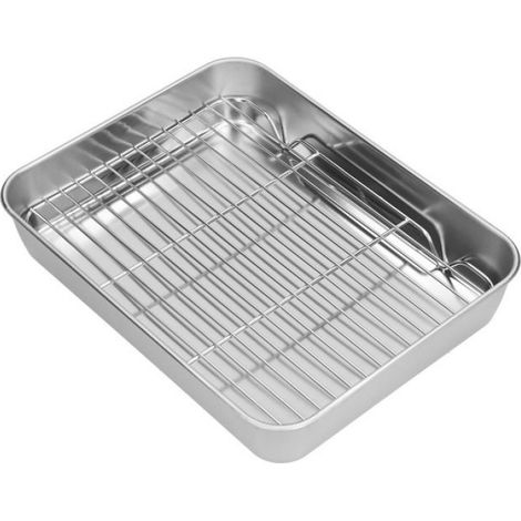 Cocosity Rôtissoire avec grille Roasting Pan And Rack Set Stainless Steel Easy Clean Rectangular table grille 23,517,55CM (1/5)