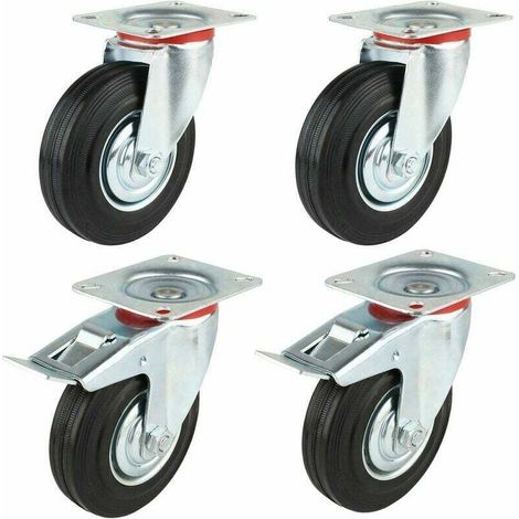 Homfa 4 Transportrollen, 2 Lenkrollen, 2 Rollen mit Gummibremse (125 mm)
