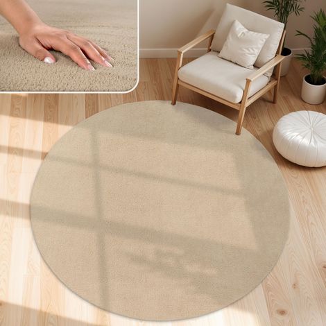 Tapis Salon Moelleux Ultra Doux à Poils Courts - Antidérapant, Lavable, Confort Idéal pour Salon et Chambre, Dimension:80 cm Rond, Couleur:Beige 2 (1/5)