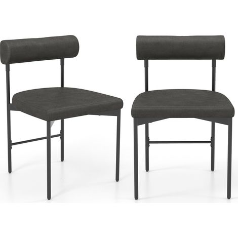 Lot de 2 chaises de cuisine grises en similicuir avec dossier courbé rembourré et pieds en métal, pour cuisine, salon et restaurant