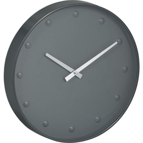 Horloge murale minimaliste style contemporain diamètre 30 x 30 cm aiguilles argentées en plastique gris (1/5)