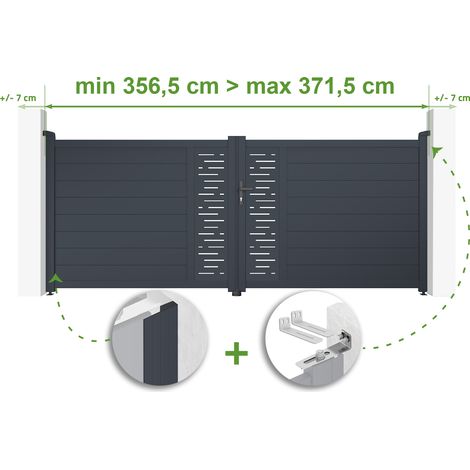 Portail battant ajustable en largeur ALRBERG 3,5m H.140cm Aluminium Gris Anthracite (1/4)