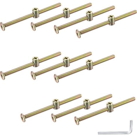 Kit di 10 viti per legno M6, viti a testa svasata piatta, viti a testa cilindrica con esagono incassato, dadi, bulloni di fissaggio per testiera del letto, sedia da scrivania per bambini, con chiave - (1/5)