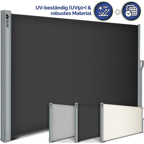 tillvex® Seitenmarkise 200x400 cm Anthrazit ausziehbar & Blickdicht Sichtschutz für Balkon, Garten & Terrasse Seitenrollo mit Wandhalterung Sonnenschutz aus rostfreiem Stahl Markise Windschutz (1/5)