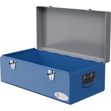 Caisse boite à outils en métal transportable avec 3 poignées, 2 loquets, dim. 50L x 26l x 18,5H cm, bleu (1/5)
