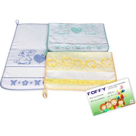 Lot de 3 SERVIETTES de bébé à la MATERNELLE de PAVOT © cm. 40x55 le coton pur MÂLE avec de la toile AÏDA à broder