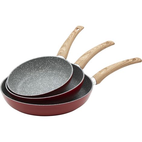 Set 3 Padelle Alluminio 20-24-28cm Padella Antiaderente Manico Ergonomico Rosso (1/4)