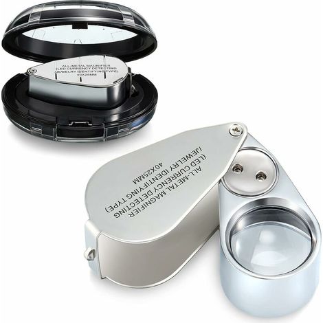 Loupe 40X Loupe de Bijoutier Illuminée en Métal Loupe de Bijoux Loupe de Bijoux de Poche Pliable avec LED et Lumière UV pour Inspection de Bijoux et Monnaie