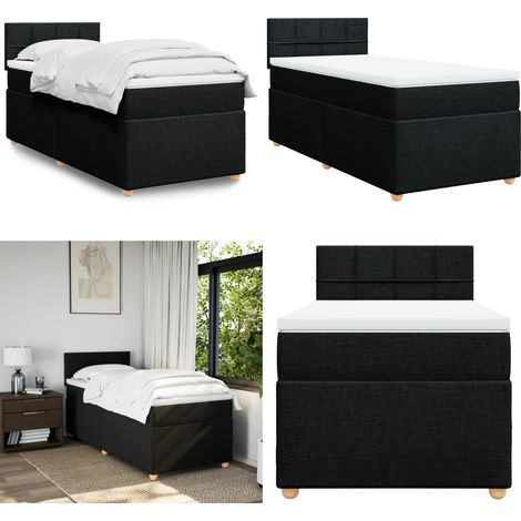 Giroletto a Molle con Materasso Nero 90x200 cm in Tessuto - Materasso a molle insacchettate - Letto a molle