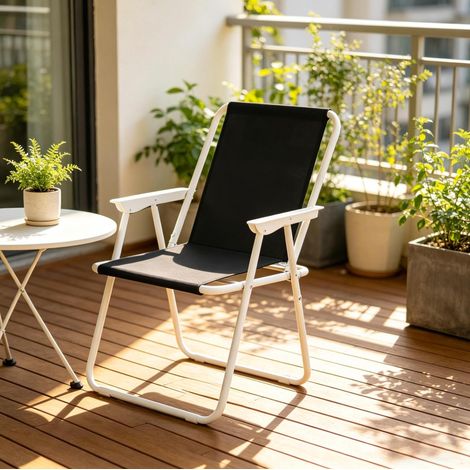 chaise fauteuil pliable camping leger fer oxford noir HAVRYA (1/4)