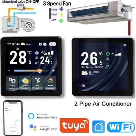 Termostato Smart WiFi Beca BAC-2005ALW per Fan Coil a 2 Tubi Controllo Valvola ON/OFF e Ventola a 3 Velocità  Nero