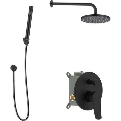 kielle Nefia - Set de douche avec mitigeur encastré, 2 sorties, avec accessoires EcoSpare et corps d’encastrement, noir mat 20627SP124 (1/5)