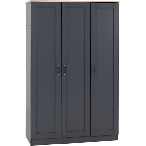 Portland 3 Door Wardrobe - L53.5 x W119.5 x H187.5 cm - Grey/Oak Effect