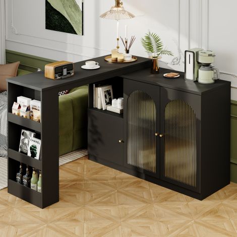 Table de bar rotative 360° armoire rangement portes verre multifonctionnelle (1/5)