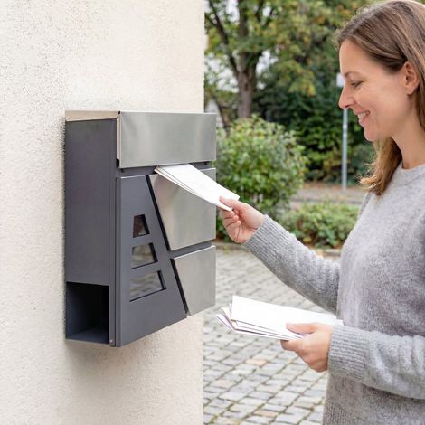 Boîte aux lettres murale résistante intempéries gris foncé avec porte-journaux et 2 clés