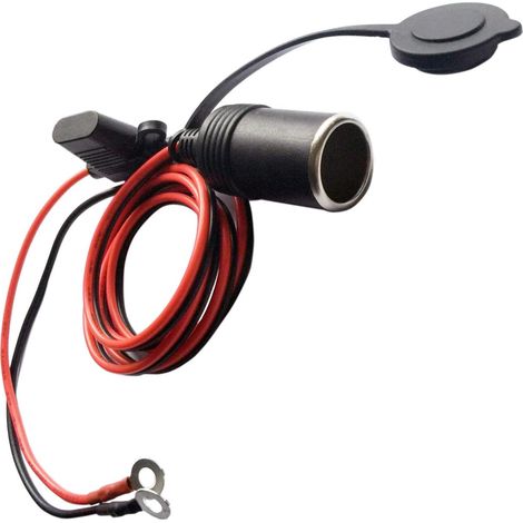 Female Cigarette Lighter Outlet Socket with Eyelet Terminal Plug Power Supply Cord 12V 17AWG 4ft 15A Fused Fuse DC Power 12 24 Volt for Car Tire Inflator Air Pump (1/4)
