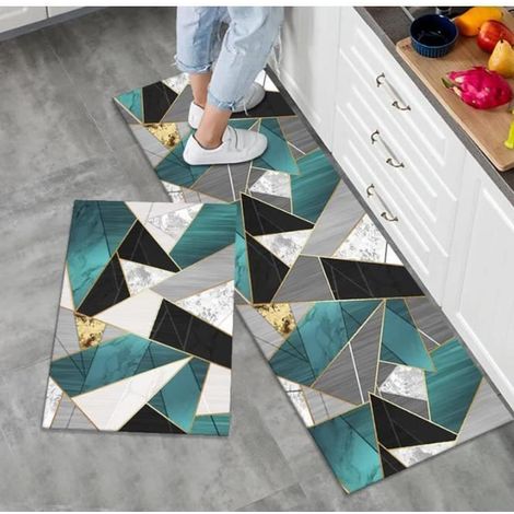 Lot de 2 Tapis de Cuisine Antidérapants,Tapis et Tapis Modernes Lavables pour Couloir,Salle à Manger et Entrée,40x60cm+40x120cm-01 (1/4)