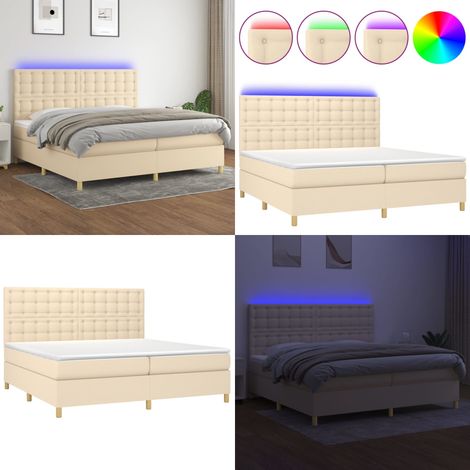 Sommier à lattes de lit et matelas et LED Crème 200x200cm Tissu - Sommier Tapissier - Lit Plateforme - Lit Avec Led - Matelas À Ressorts Ensachés - Tête De Lit Ajustable - Home & Living (1/5)