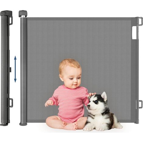 Barrière de Sécurité Rétractable pour Bébé 180 cm Extra Large à Une Main, Barrière D'escalier pour Bébé et Animaux Domestiques, Intérieur et Extérieur, Gris (1/5)