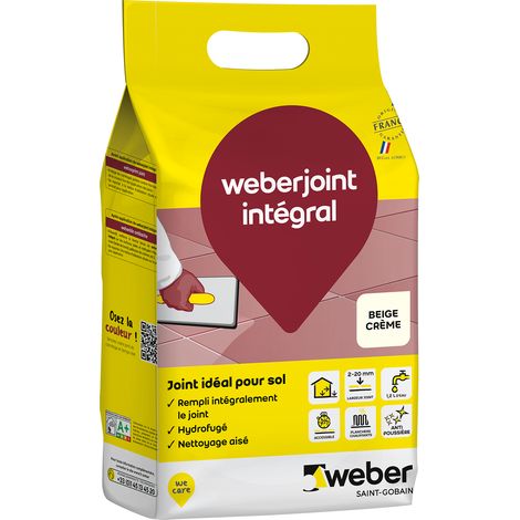 Weber Saint-Gobain Joint carrelage hydrofugé, 5kg, Beige Crème, idéal pour sol et carreaux rectifiés, Weberjoint intégral, de largeur de 2 à 20 mm